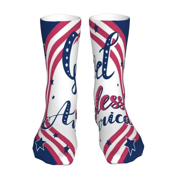 Fuzoiu God Bless America Patriotic Star Print Crew Socks,Casual Athletic Gym LightWeight Thin Socks,Casual Crew Socks for Men Woman,Calf Length Crew Socks
