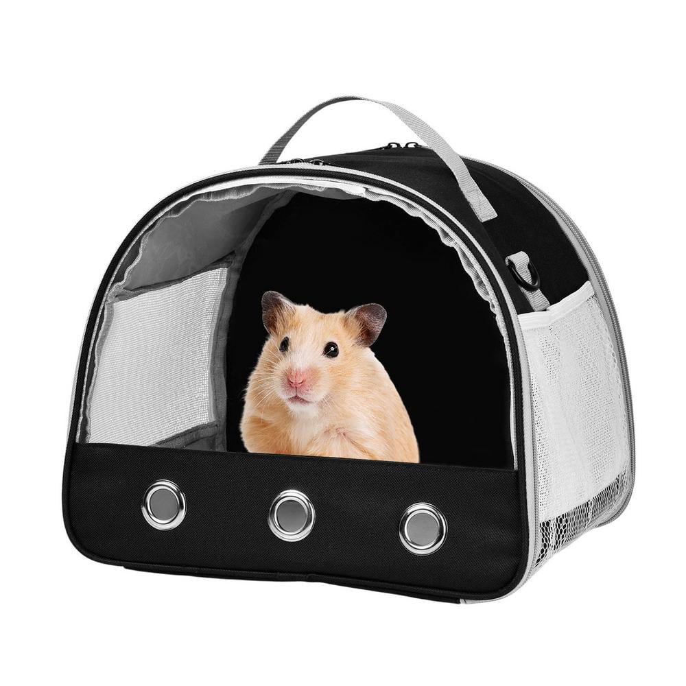 Breathable Small Animal Carriers Gray Portable Guinea Pig Carry Bag with Soft Pad 3 Doors Hamster Travel Carrier with Shoulder Strap for Taking Squirrel Hedgehog Bunny Chinchilla Lizard 
