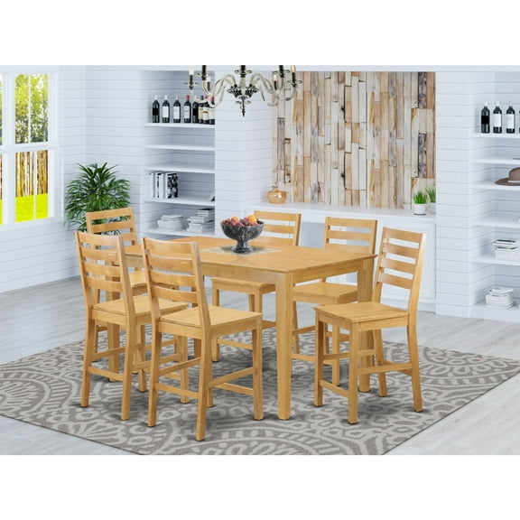 East West Furniture CACF7H-OAK-W Counter Height Table & 6 Dinette Chairs, Oak