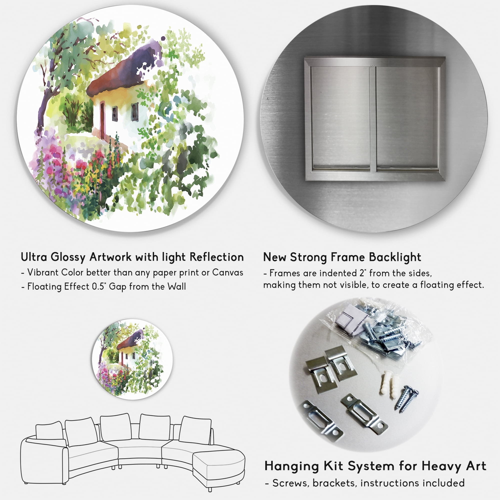 Designart 'Rural Village House On A Green Summer Day' Traditional Circle Metal Wall Art 29x29 - Disc of 29