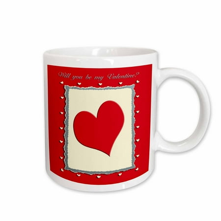 

3dRose Red Heart Frame Will you be my Valentine Ceramic Mug 15-ounce