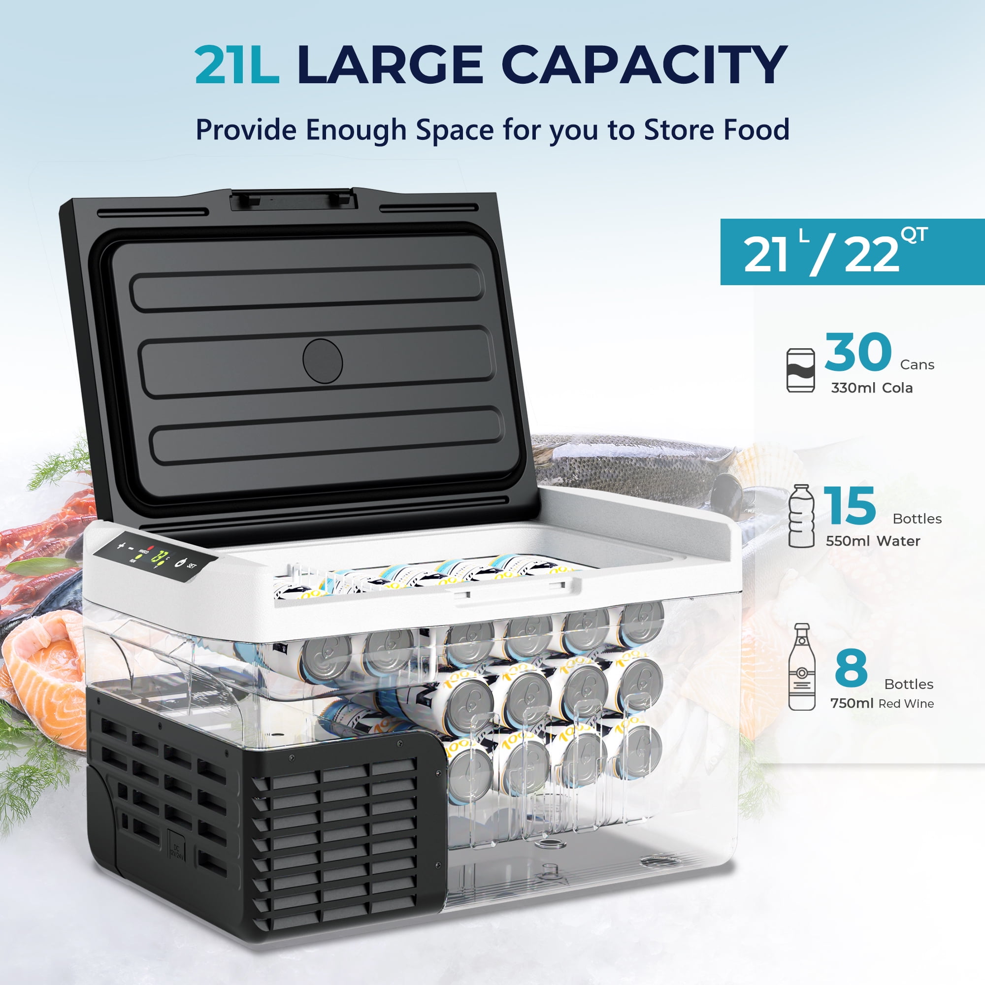 EUHOMY 12V RV Refrigerator 22QT with APP & Panel Control, Portable Freezer for Car Truck Camping