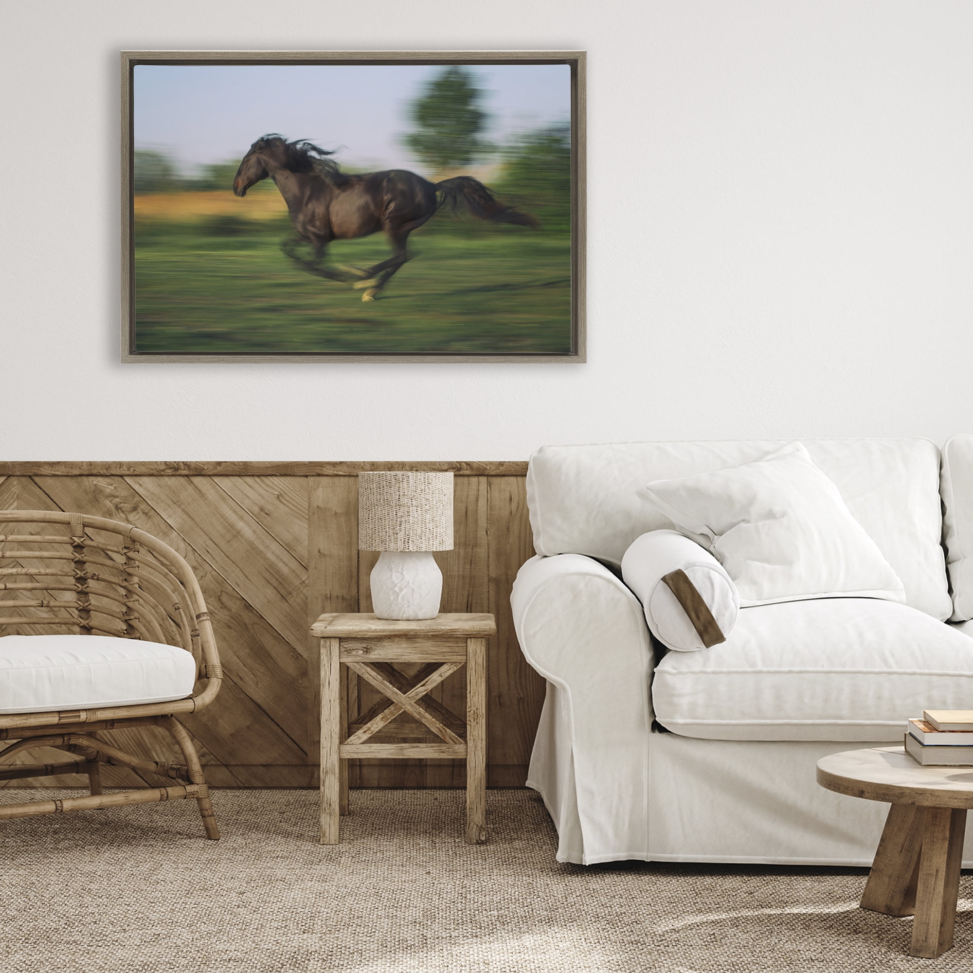 Stupell Industries Dashing Camargue Racehorse Brown Framed Floater Canvas Wall Art, design by Scott Stulberg