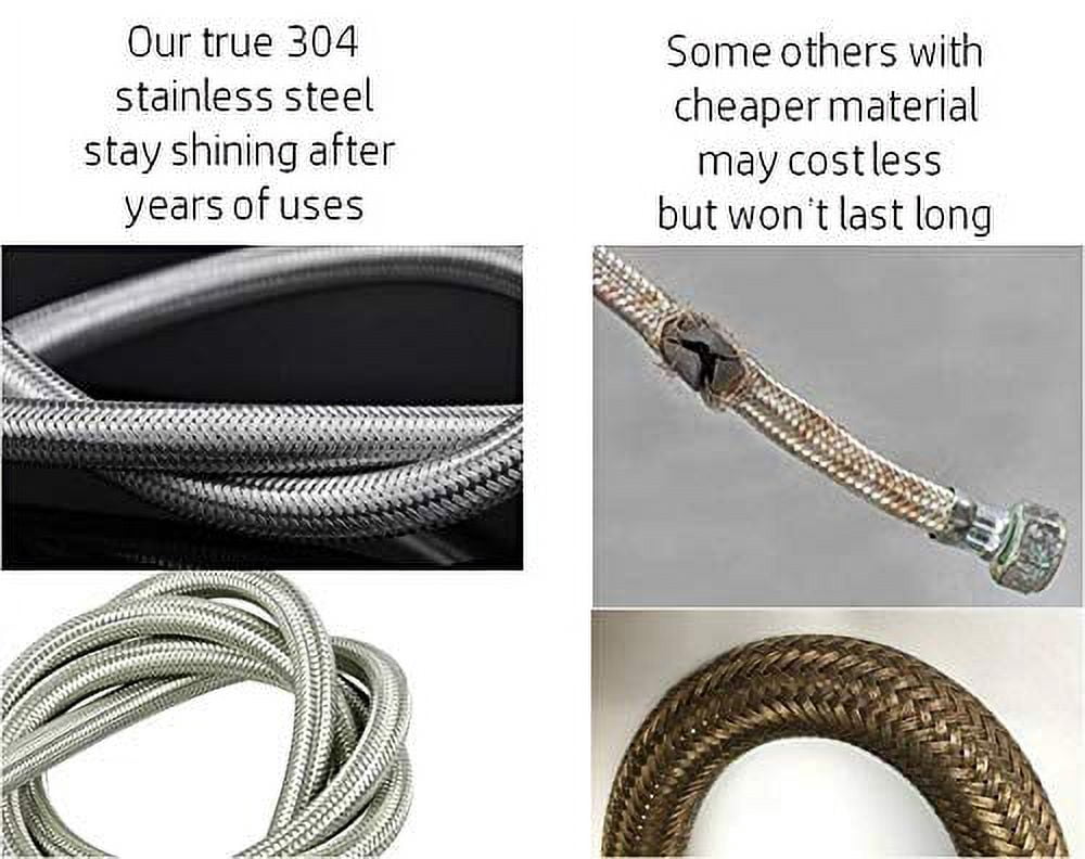 2-Pack Premium Stainless Steel Washing Machine Hoses - 8 FT No-Lead Burst Proof Red and Blue Lined Water Inlet Supply Lines - Universal 90 Degree Elbow Connection