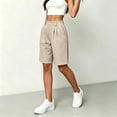 thumbnail image 2 of Bermuda Shorts for Women Hiking Casual Elastic Waist Wide Leg Suit Tailored Shorts Summer Dressy Work Shorts with Pockets Khaki 2XL, 2 of 5