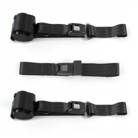 safeTboy Black Retractable Bench Seat Belt Kit for 1960-1962 Chevy Truck Standard 2 Point - 3 Belts