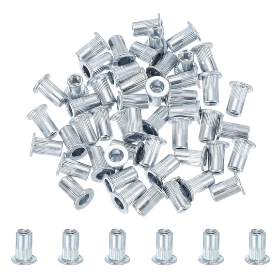 Uxcell 50Pcs M4 Rivet Nuts Blue White Zinc Plating Knurled Flat Head Threaded Insert Nuts Metric Rivet Nut Assortment Kit