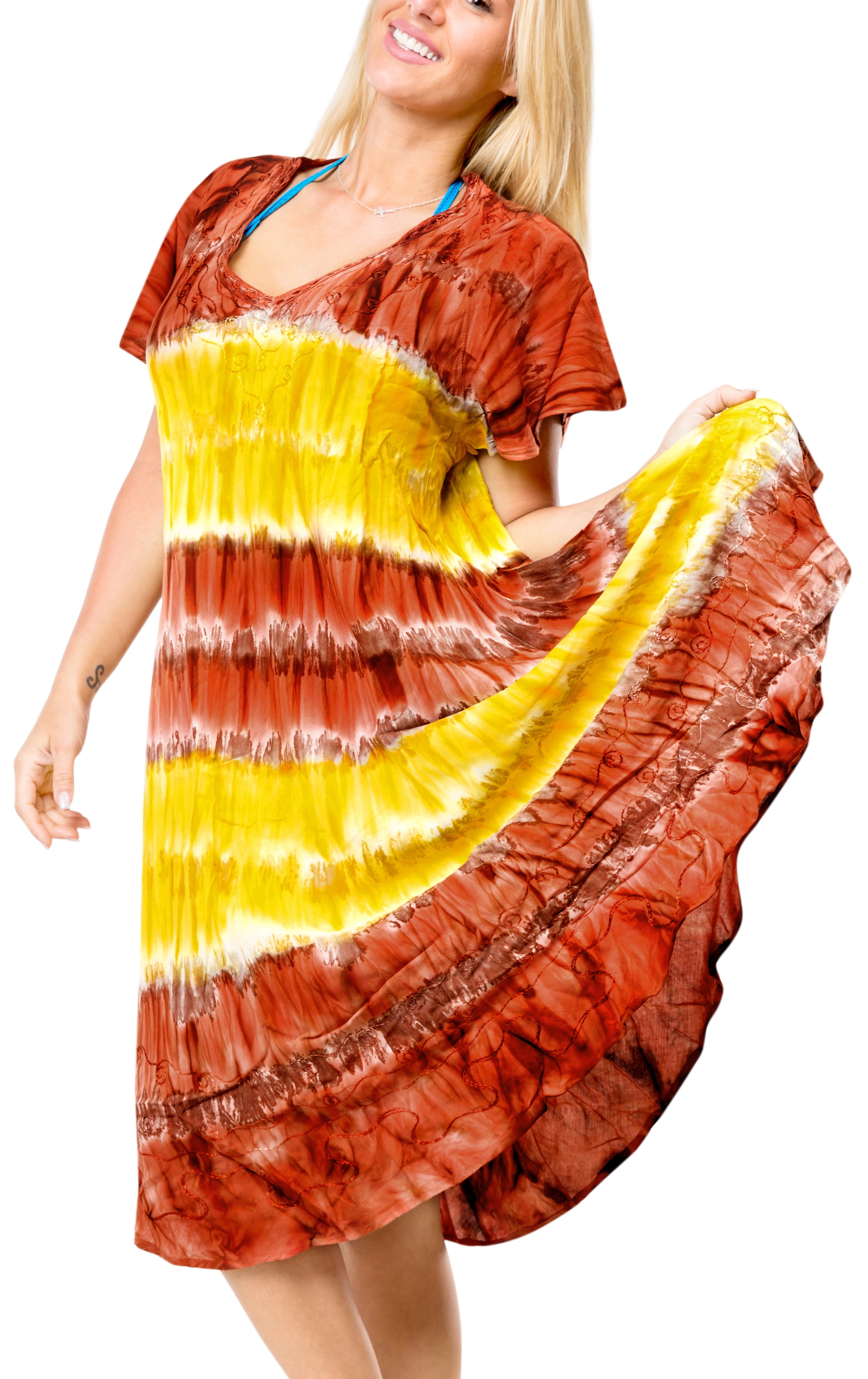 LA LEELA Women's Sleeveless Hand Tie Dye Tunic Boho Casual Flowy Beach Dress at  Women’s Clothing store