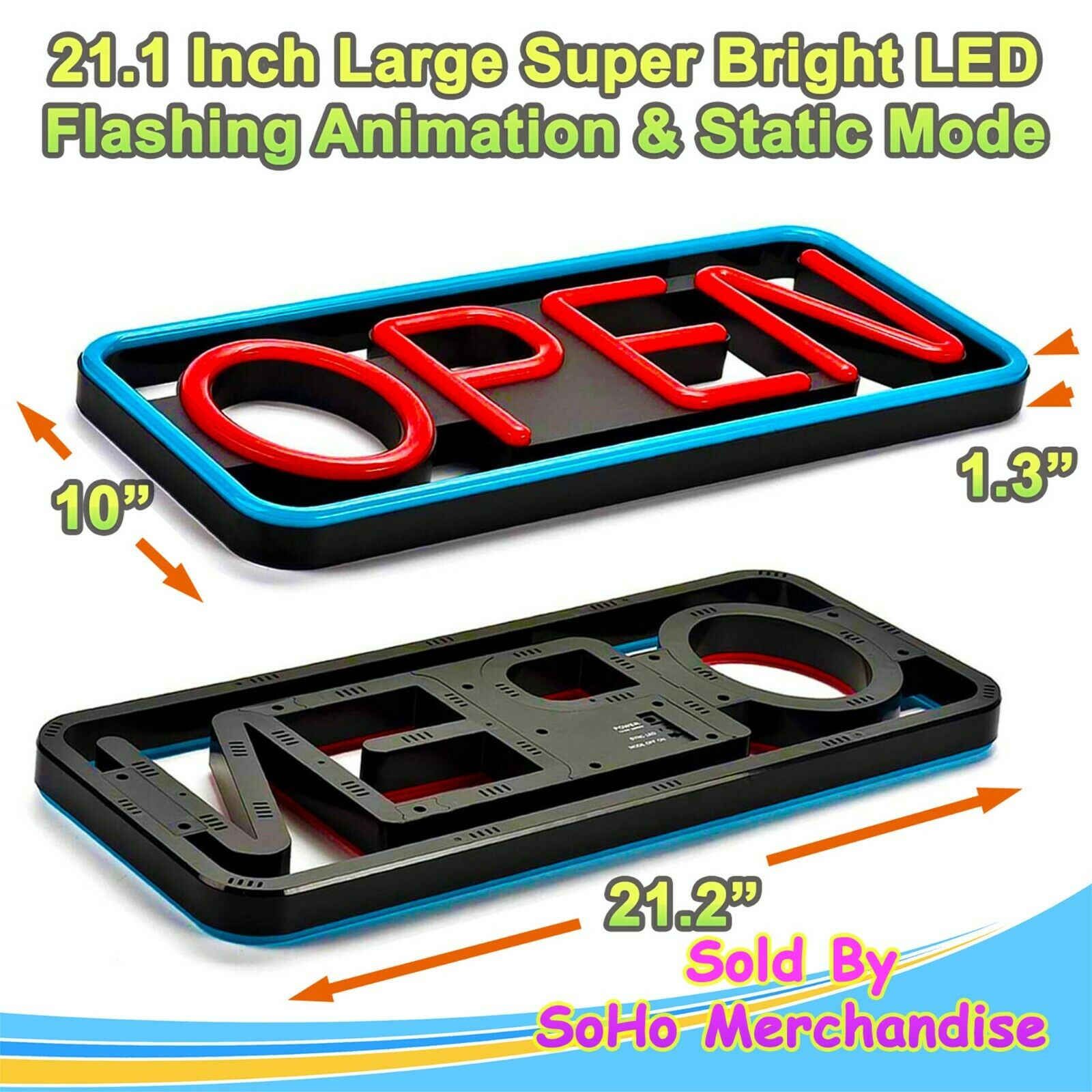 LED Open Sign Neon Style - Large Ultra Bright Neon Open Sign LED w