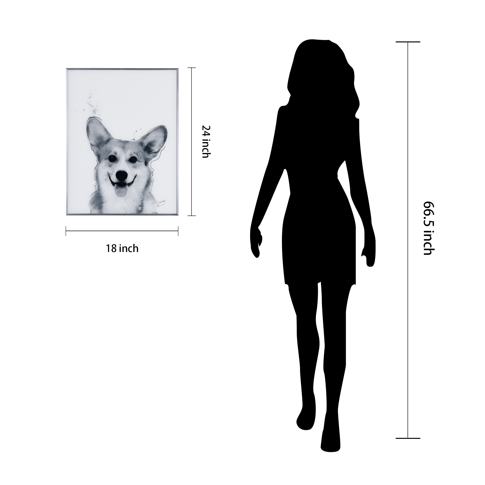 Empire Art Direct Corgi Black and White Pet Paintings on Reverse Printed Glass Framed Dog Wall Art, 24" x 18" x 1", Ready to Hang