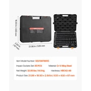 VEVOR Impact Socket Set, 1/2 Drive, 65-Piece Socket Set, 6 Point Sockets, SAE 3/8 to 1-1/4 and Metric 10-24 mm, Easy to Identify, with a Sturdy Storage Case, Cr-V Alloy Steel for Vehicles Repair