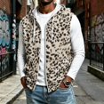 thumbnail image 2 of FENGYOU Mens Sleeveless Zip Up Hoodie Vest Casual Athletic Hooded Jacket with Leopard Print Lightweight Fleece Outerwear Khaki 3XL, 2 of 8