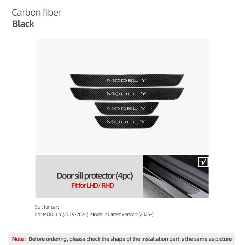Black Color For Tesla Model Y Model Y Juniper 2025 Car Door Sill Panel Carbon Fiber Trim Protector Sticker Tuning Interior Accessories