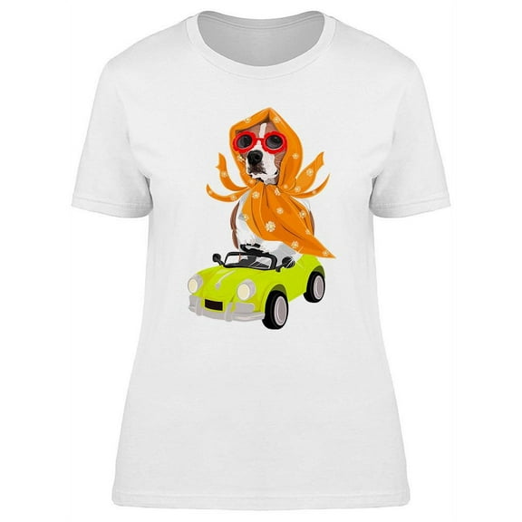 Funny Dog Driving A Vintage Car T-Shirt Women -Image by Shutterstock, Female Small