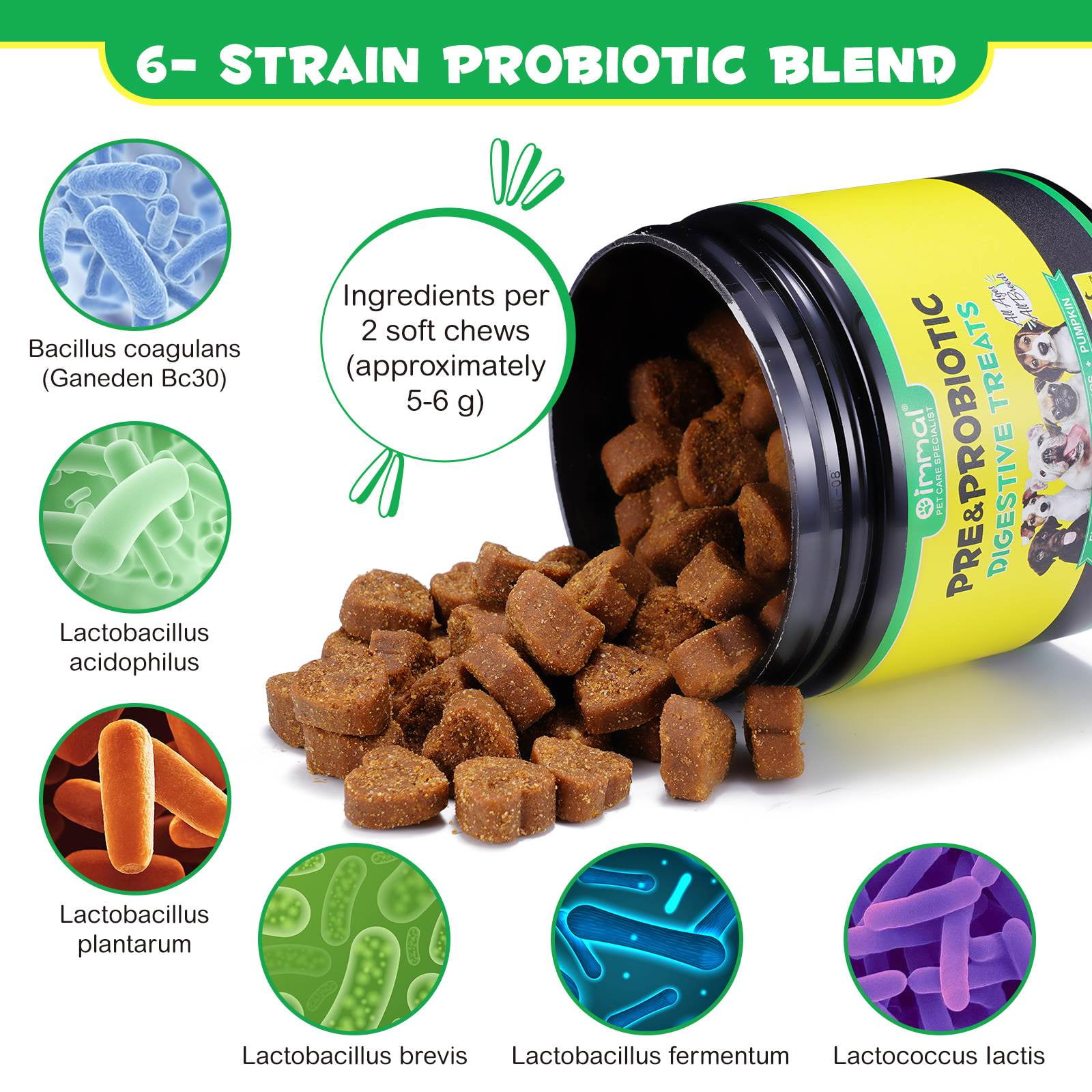 Oimmal Dog Pre and Probiotics Chews with Digestive Enzymes,for Gut Flora-Digestive Health-Immune Support-Allergy Itch Relief-Reduce Diarrhea,Gas,Bad Breath,240 Counts