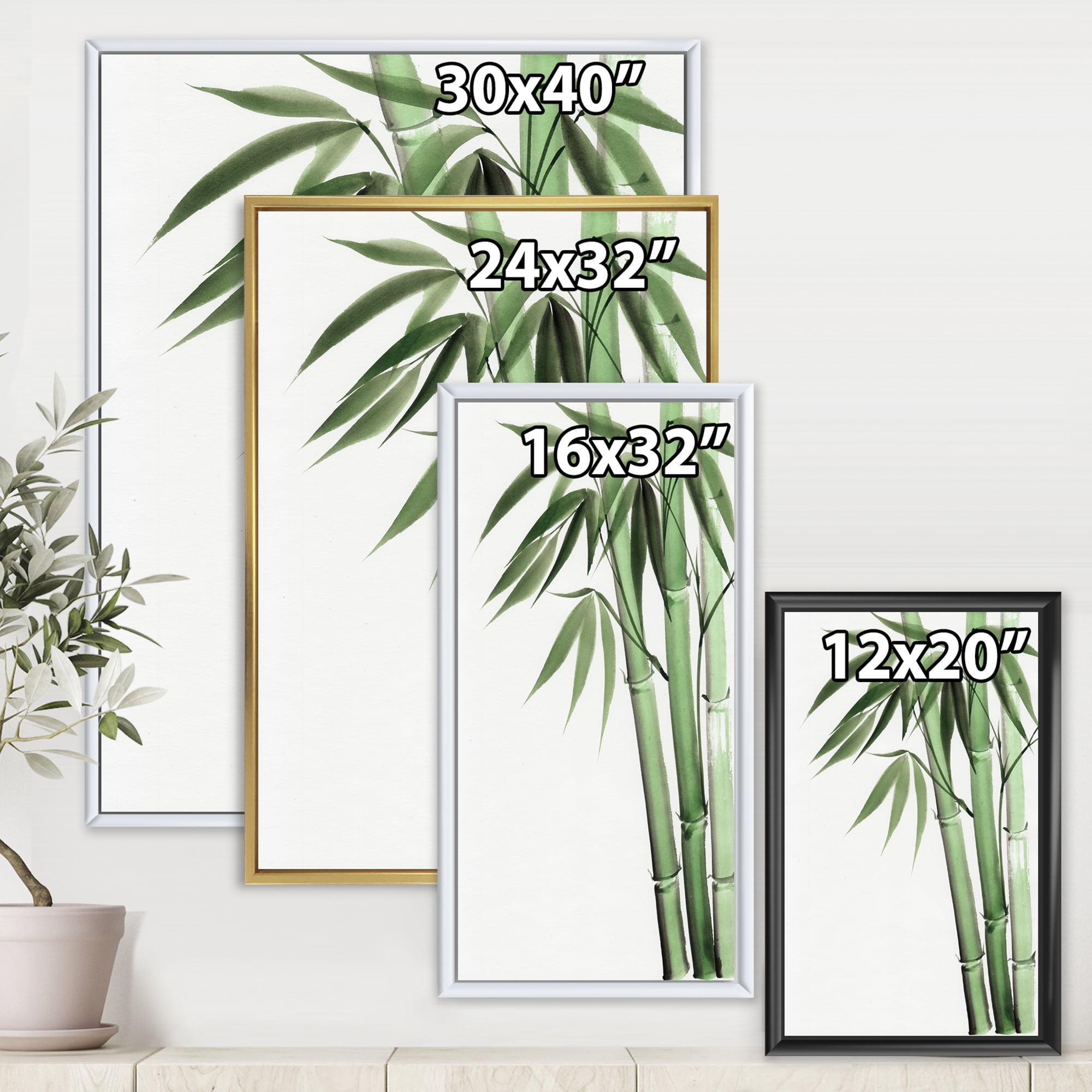 Designart 'Palm Bamboo Detail On White II' Traditional Framed Canvas Wall Art Print