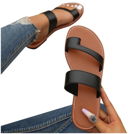

YanHoo Boho Slide Sandals for Women Girls Dressy Low Wedge Thong Sandals Casual Toe Ring Flat Sandals Cute Summer Bohemian Travel Flip Flop Sandal Shoes