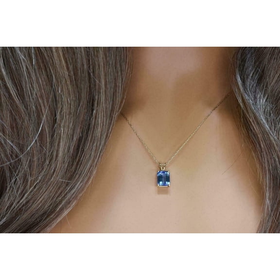 2Ct Emerald Lab Created Tanzanite Solitaire Pendant 14K White Gold Plated 18" Free Chain
