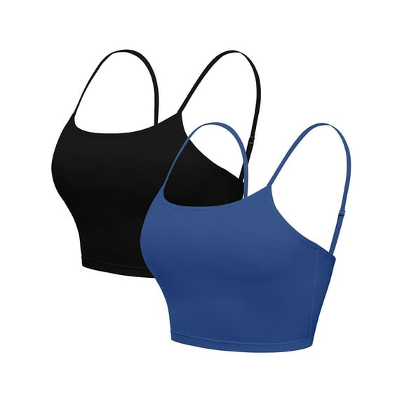 Alove Women Cropped Built-In Bra Camisole Adjustable Straps Tank Tops,2 -Packs