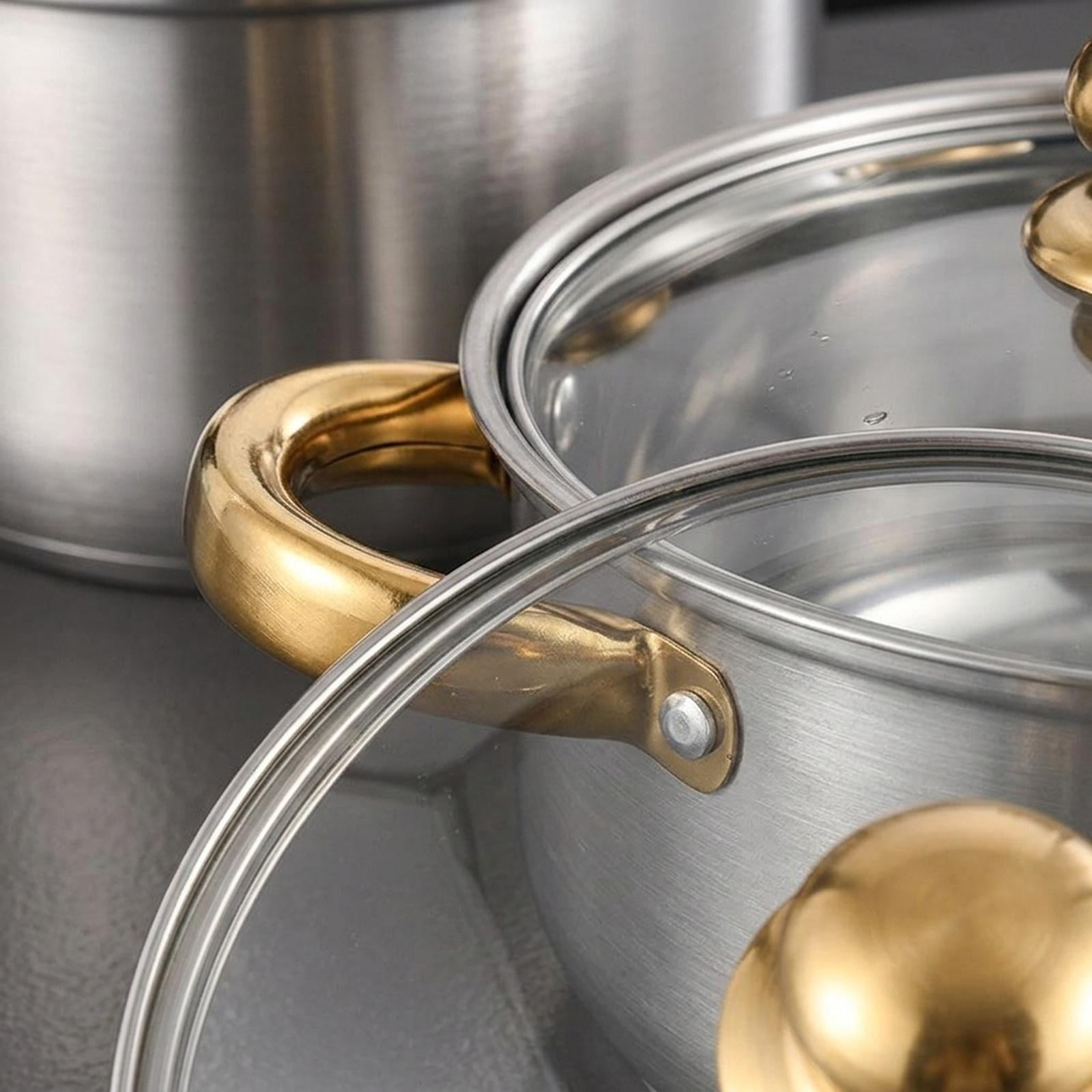 Nishiyuenyi 6 Pieces Stainless Steel Cookware Set Nonstick Pots and Pans Set for Kitchen Silver