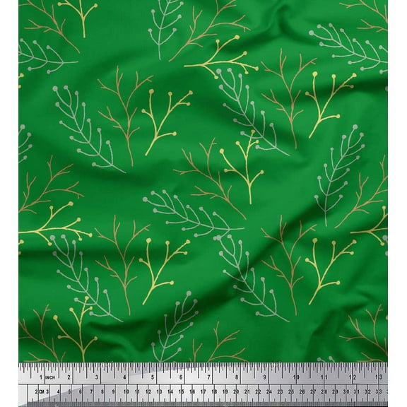 Soimoi Green Cotton Voile Fabric Dry Branches Tree Decor Fabric Printed Yard 42 Inch Wide