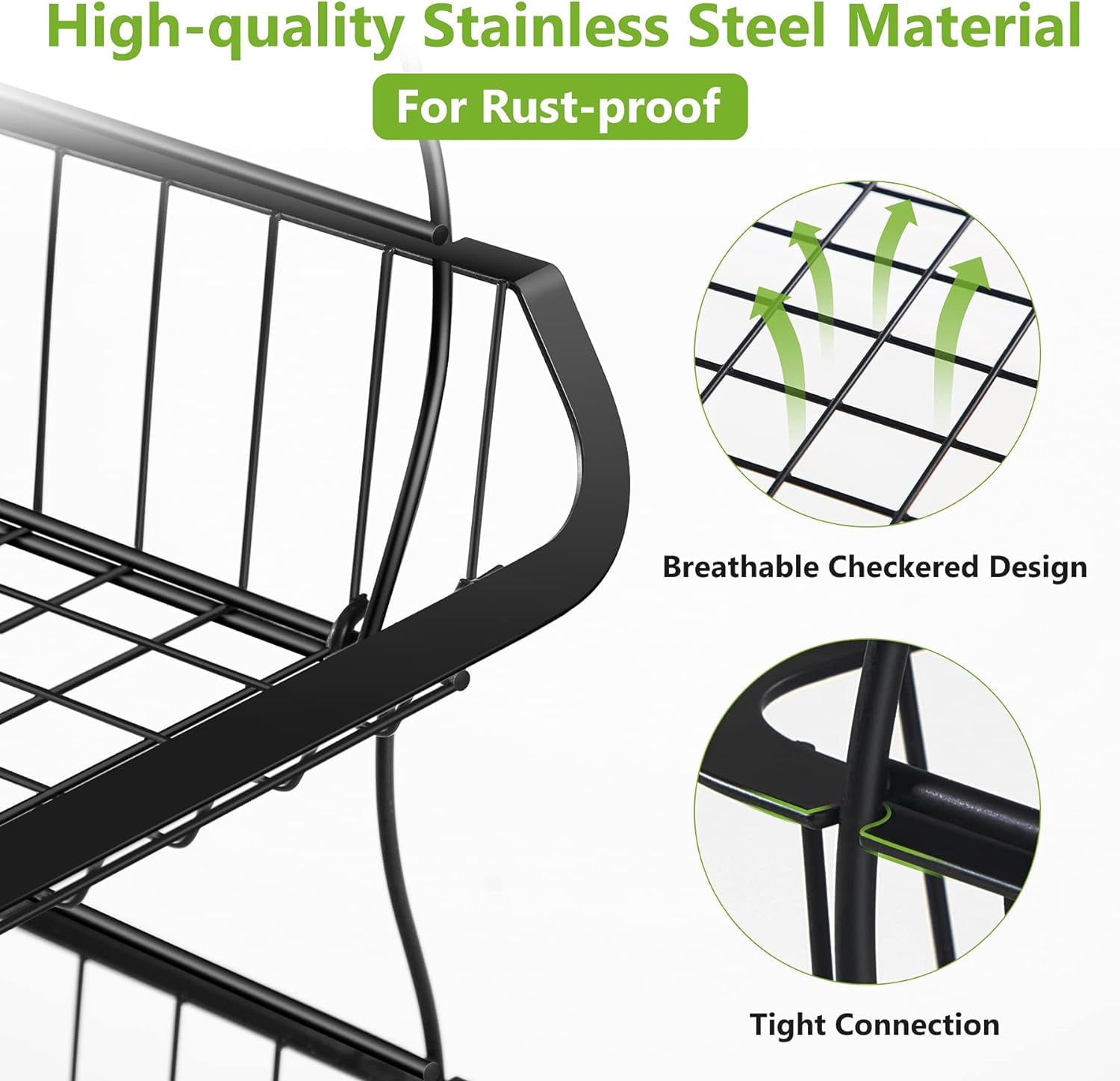 3 Tier Fruit Basket, Stackable Metal Wire Basket Cart with Rolling Wheels
