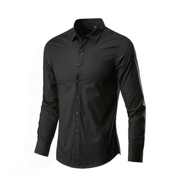 HOWPAY Dress Shirts for Women Button down Long Sleeve Collared Business Casual Blouses Tops Solid Color Lightweight Loose Fit Fall Clothes Black L