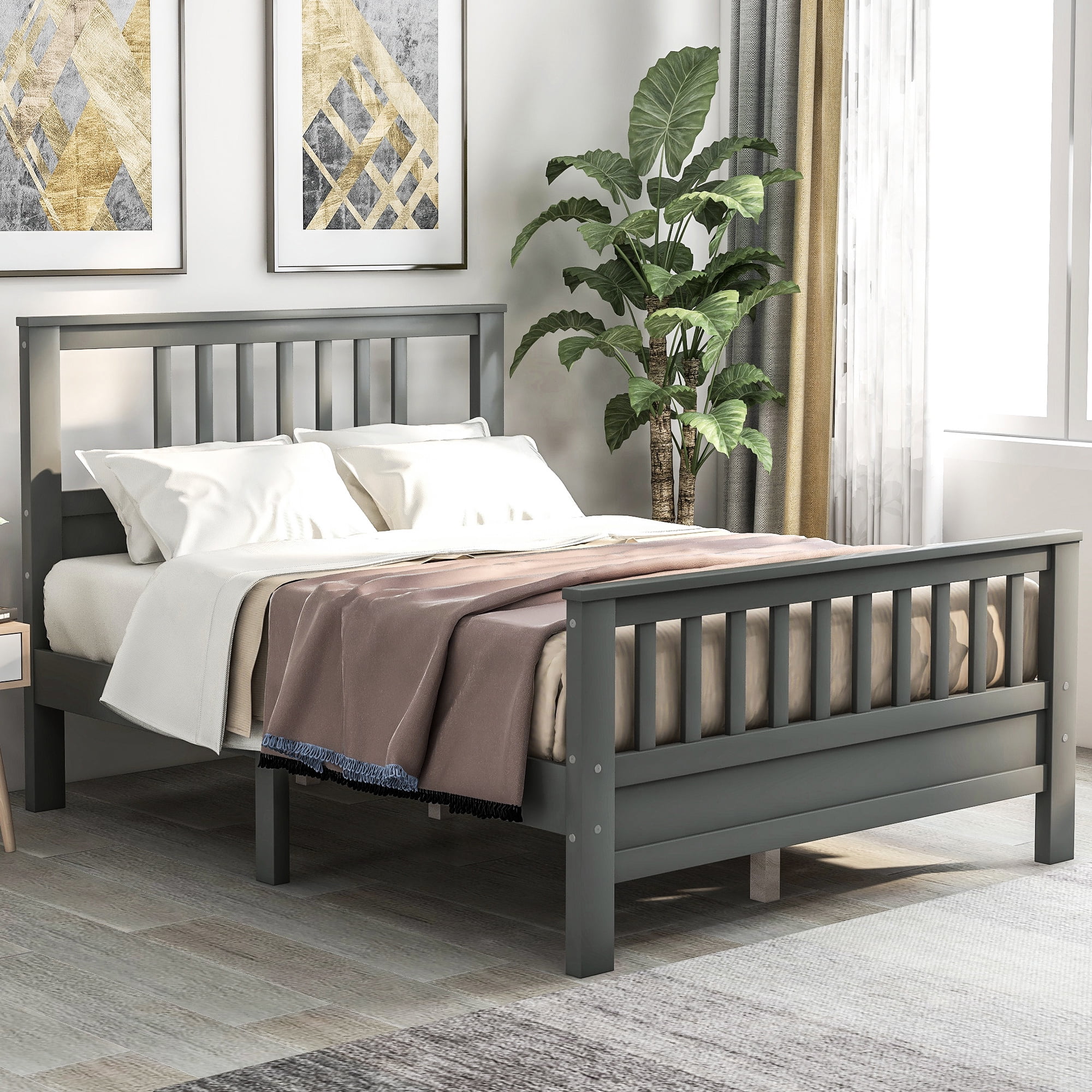 grey wooden super king bed