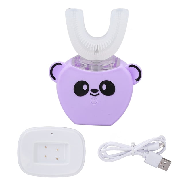 Cepillo de dientes eléctrico automático para niños, de silicona, inteligente, recargable, tipo U, limpiador bucal para limpieza bucal de 360 grados, morado