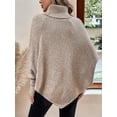 thumbnail image 2 of Women's Pullover Bat Type Lightweight Sweater Cape Style High Neck Long Sleeve Button High Neck Casual Women's Sweater, 2 of 7