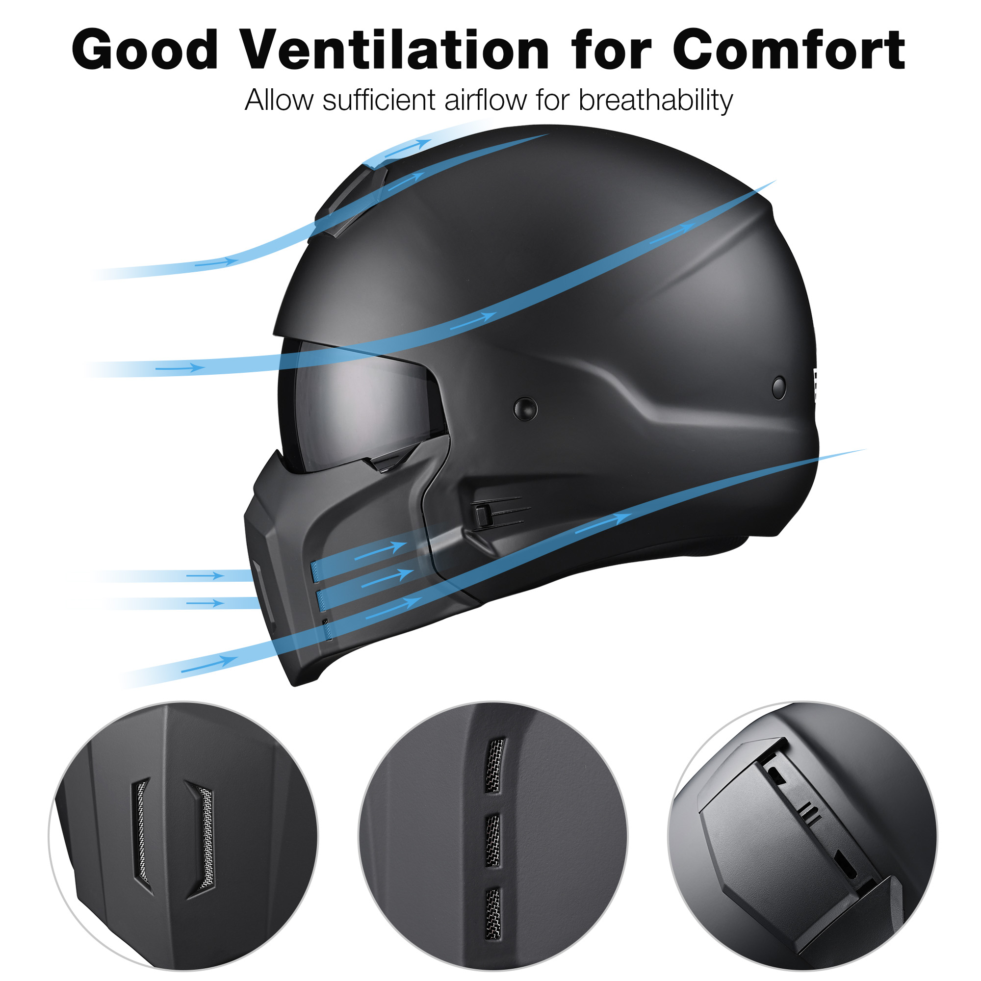 AHR Motorcycle Helmet Open Face w/ Detachable Chin Guard Visor DOT Approved M