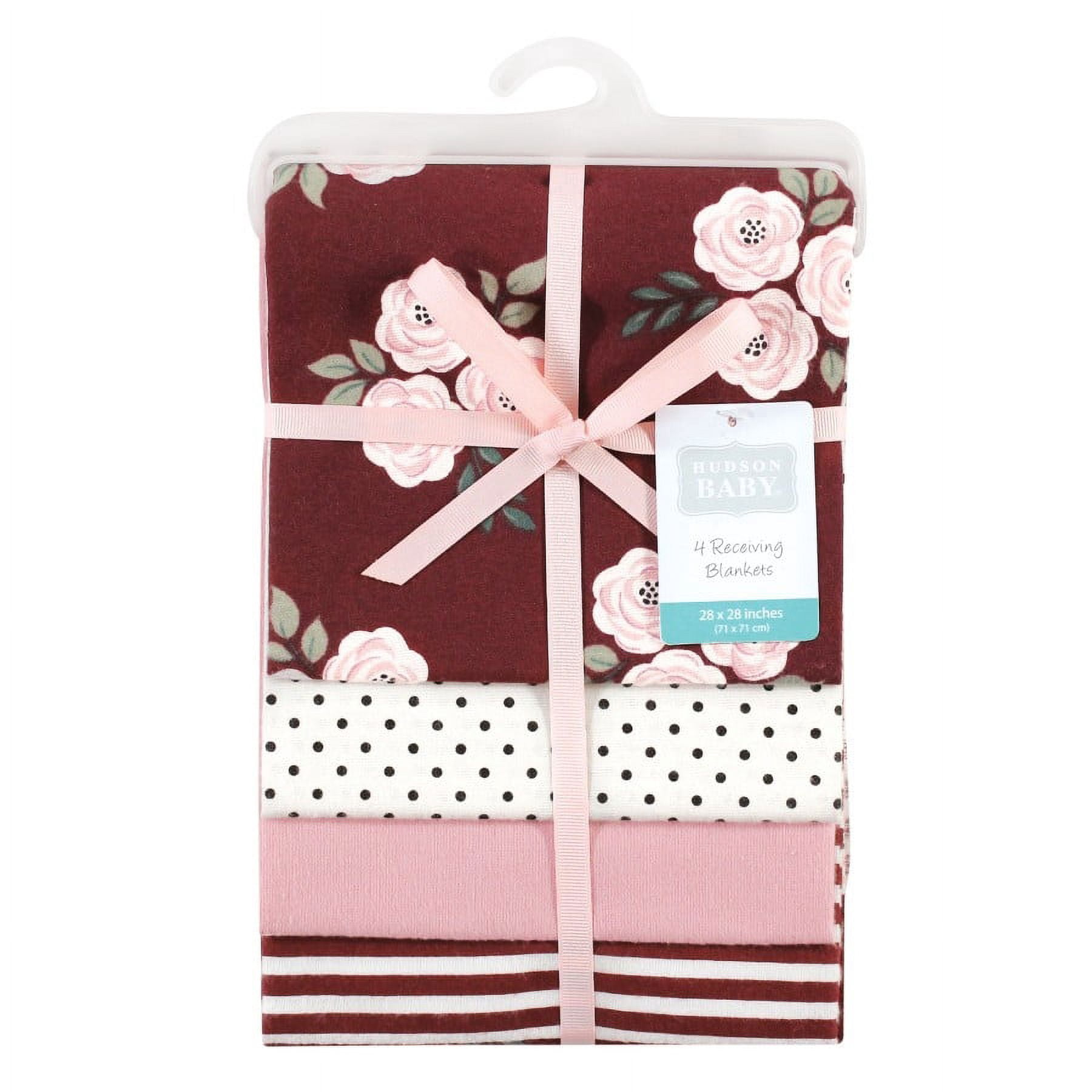 Hudson Baby Infant Girl Cotton Flannel Receiving Blankets, Burgundy Floral, One Size