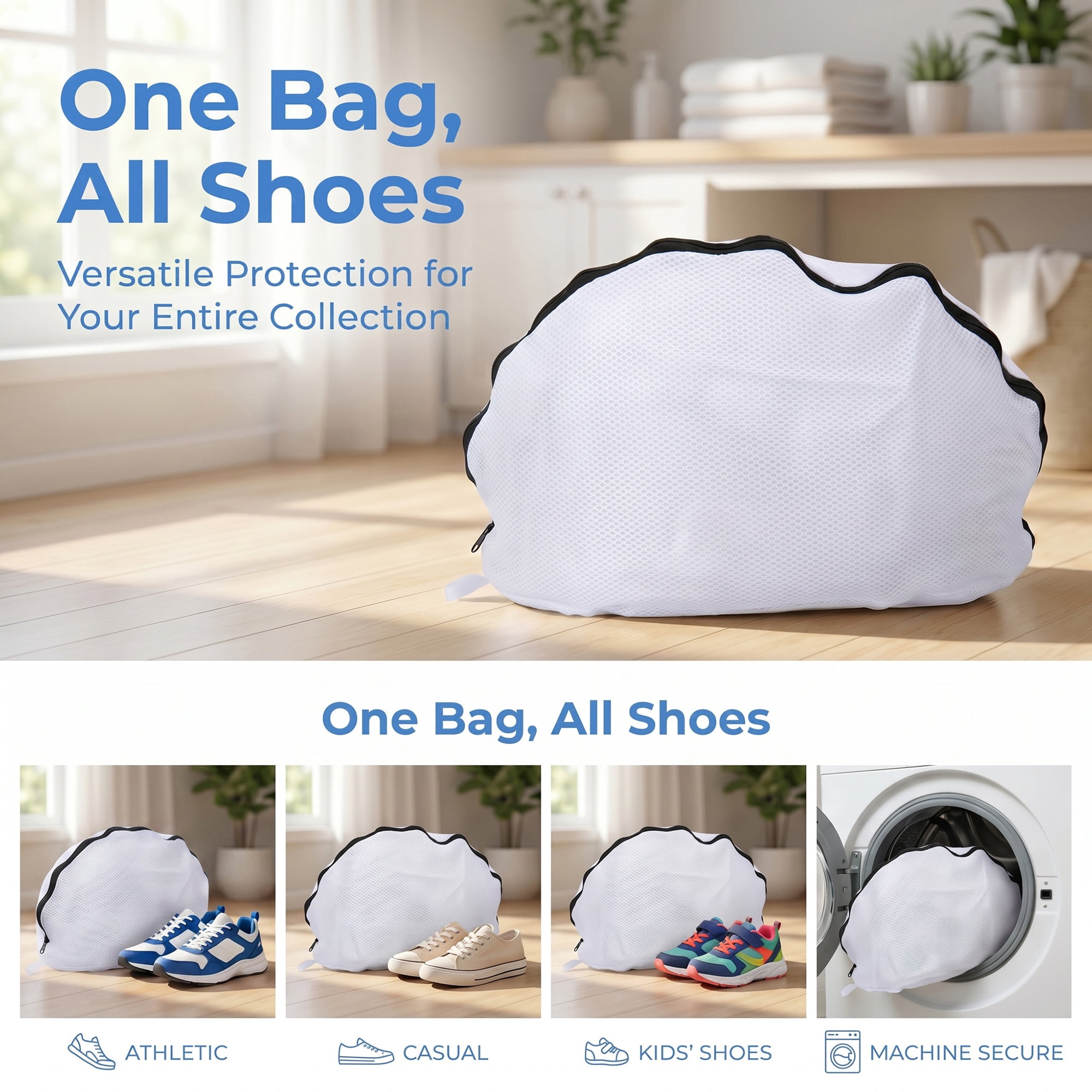 Unique Bargains 2 Pack Polyester Shoe Mesh Laundry Bag for Washing Machine Black 16.5"x24"