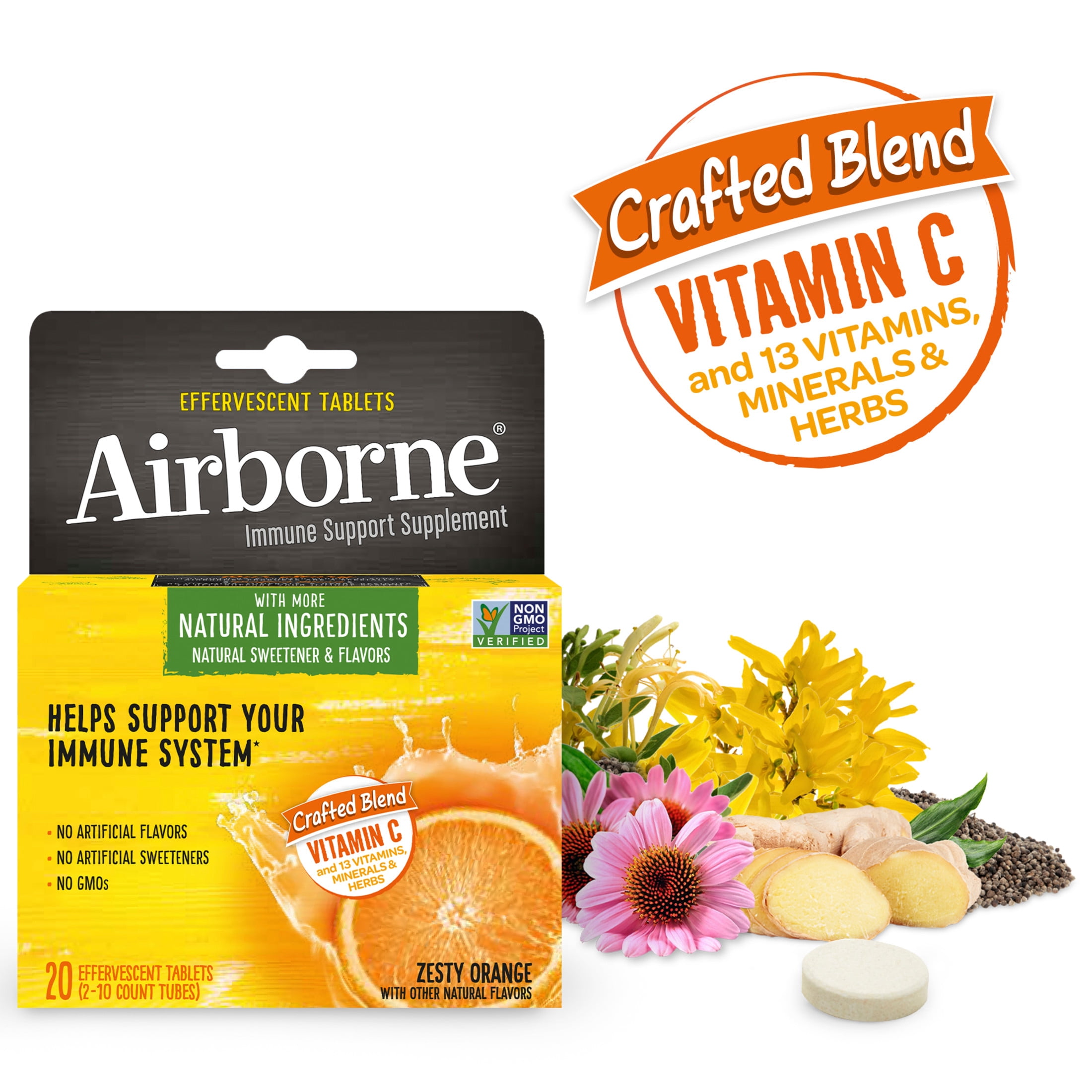 Airborne Vitamin C Effervescent Tablets, Zesty Orange - 20 ct