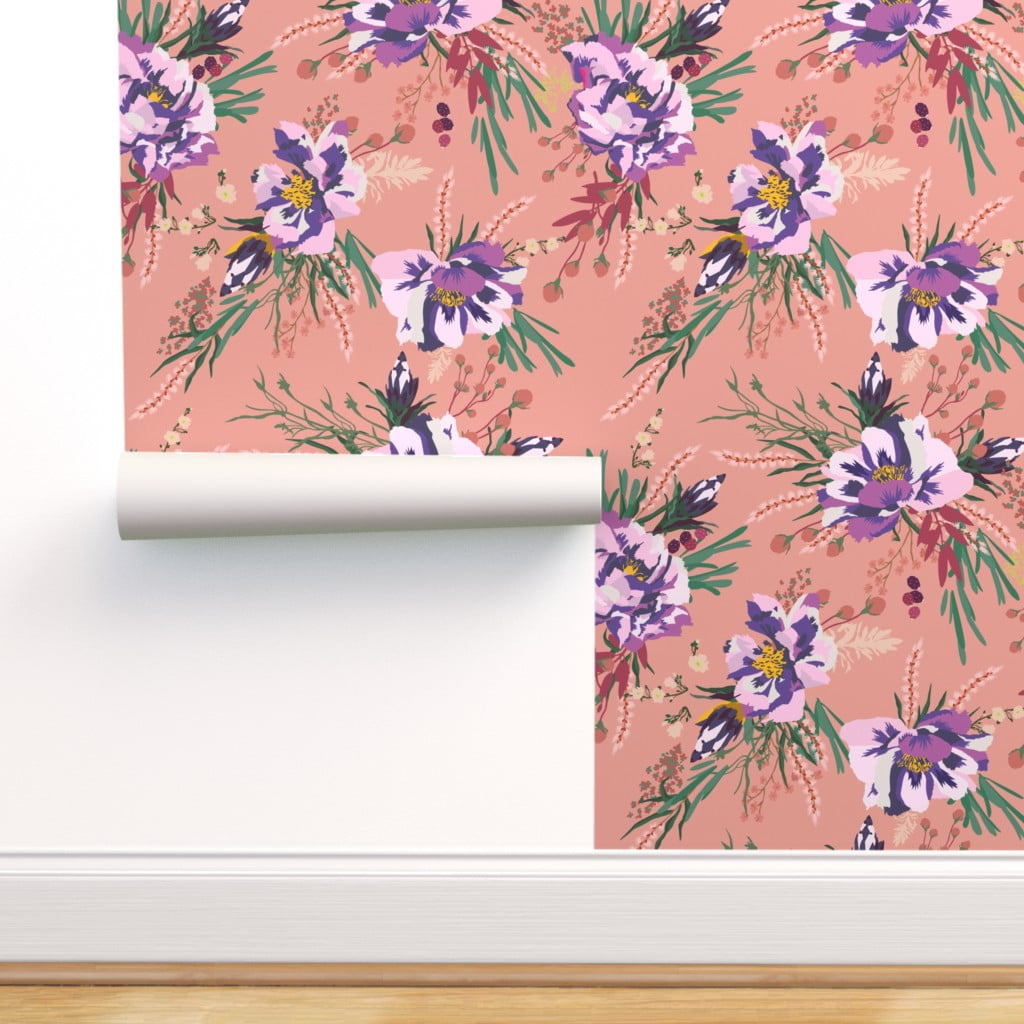 Self Adhesive Removable Wallpaper Purple Poppy Peel and Stick #136