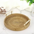 thumbnail image 5 of Oleegame 2PC Produce Storage Round Serving Tray Hand Woven Rattan Tray Serving Tray With Handles Wicker Tray Basket Tray For Bread Fruit Food Coffee Breakfast Display Yellow, 5 of 5