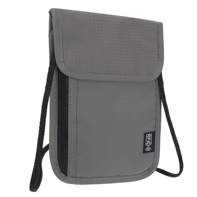Unique Bargains Neck Wallet Travel Pouch, RFID Blocking Travel Document Organizer, Gray