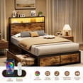 thumbnail image 5 of Bolvdo Twin Size Bed Frame with 2-Tier Bookcase Headboard, Charging Station & LED Lights, 4 Storage Drawers, Heavy-Duty Metal Support, Noise-Free, No Box Spring Needed, Brown, 5 of 7