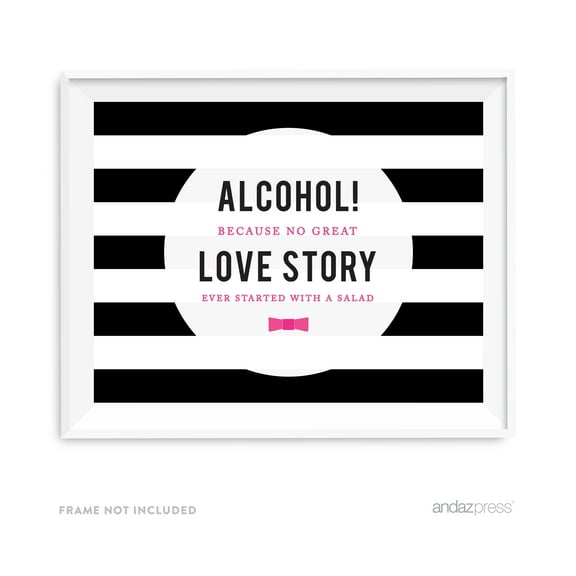 Alcohol, No Story Started With A Salad Modern Black and White Stripes Wedding Party Signs