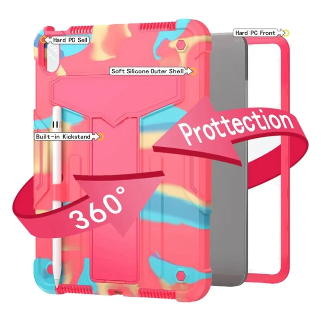 For IPad 10 10th Generation Case Shockproof with PC + Silicon Stand Case for IPad 10th Gen 2022 10.9 Inch Cover Coque (camouflage-No Pen,For iPad 10th 10.9)