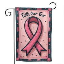 Breast Cancer Awareness Ribbon Polyester Garden Flag 12.5x18 Inch - Double Sided Outdoor Yard Support Decoration