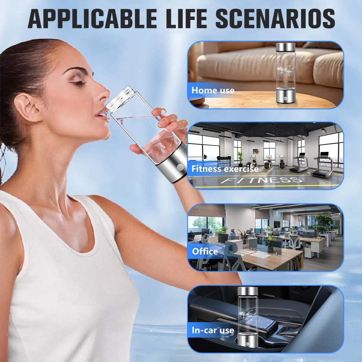 H2next Hydrogen Water Bottle, Hydrogen Water Generator with SPE & PEM Technology, Portable, 14.2 OZ, Silver