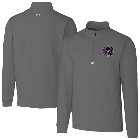 Men's-Cutter & Buck  Gray Inter Miami CF Traverse Stretch Eco Quarter-Zip Pullover Top