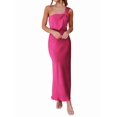 thumbnail image 3 of Women's Satin Sleeveless Elegant Backless Ruffle Maxi One Shoulder Formal Dress for Summer Rose Red L, 3 of 10
