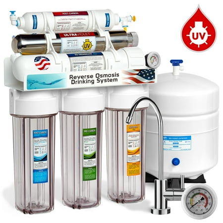 Express Water 6-Stage Undersink Reverse Osmosis Water Filter System UV Ultraviolet Clear Gauge - ROUV5MCG