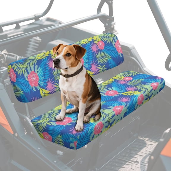 FKELYI Tropical Palm Leaf Flower Print Mule Bench Seat Cover Compatible with Kawasaki Mule 600/610 Anti-Dust Waterproof Seat Protector Cover for Polaris Ranger XP 1000