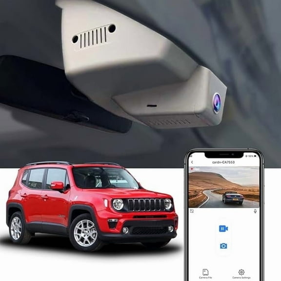 Fitcamx 4K Dash Cam Adapts for Jeep Renegade 2015-2024 Sport Limited Trailhawk Jeepster Latitude (Grey), OEM Look, Parking Mode, 64GB Card