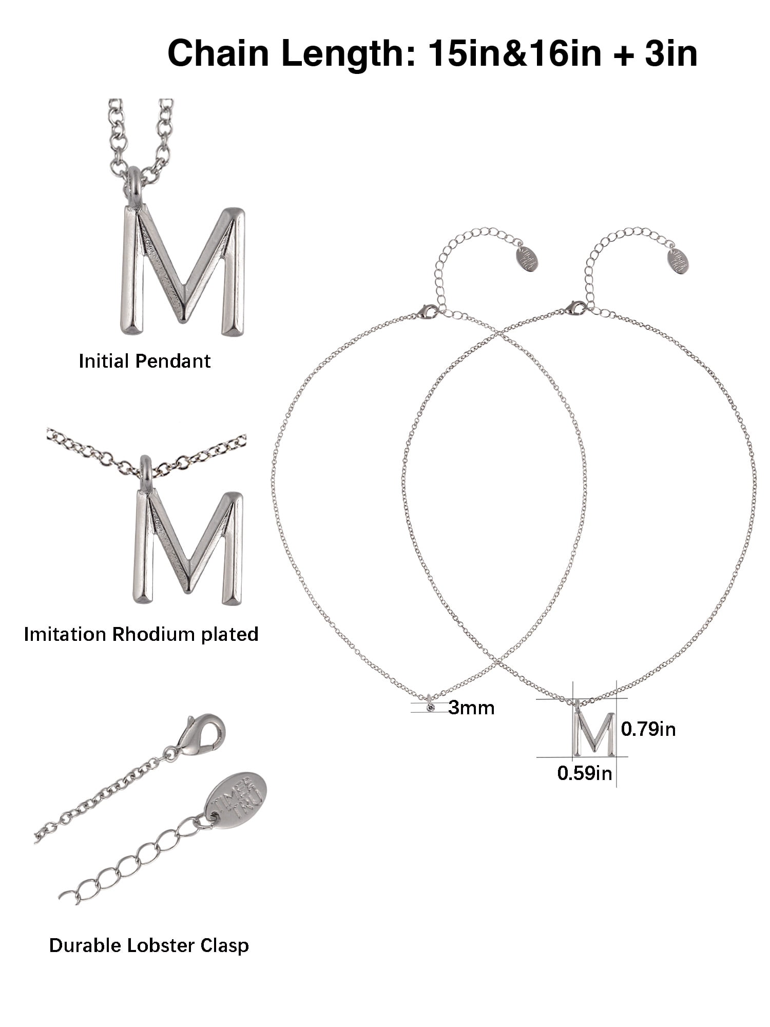 Time and Tru Silvertone Rolo Chain 2 Row Initial "M" Pendant Necklace