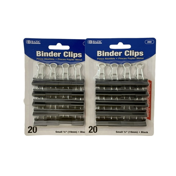 Bazic Binder Clips 20 Peace Small ¾ inches (19mm) Black Pack of 2