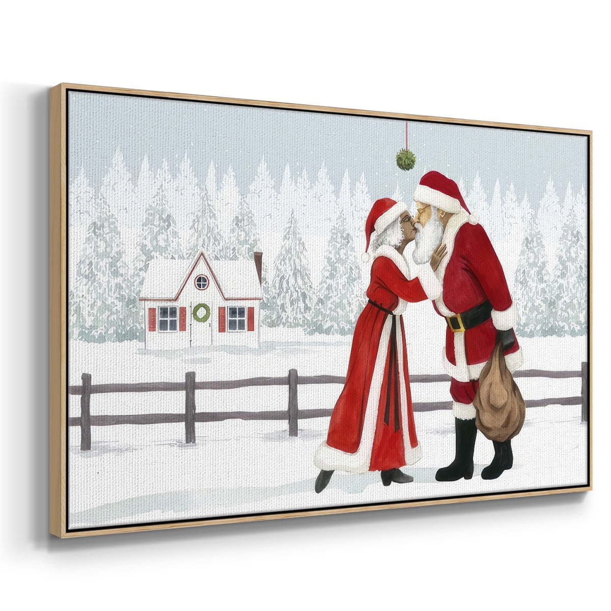 Christmas Love Collection A - Framed Gallery Wrapped Holiday Canvas - 27 x 41 - Natural Wood Frame